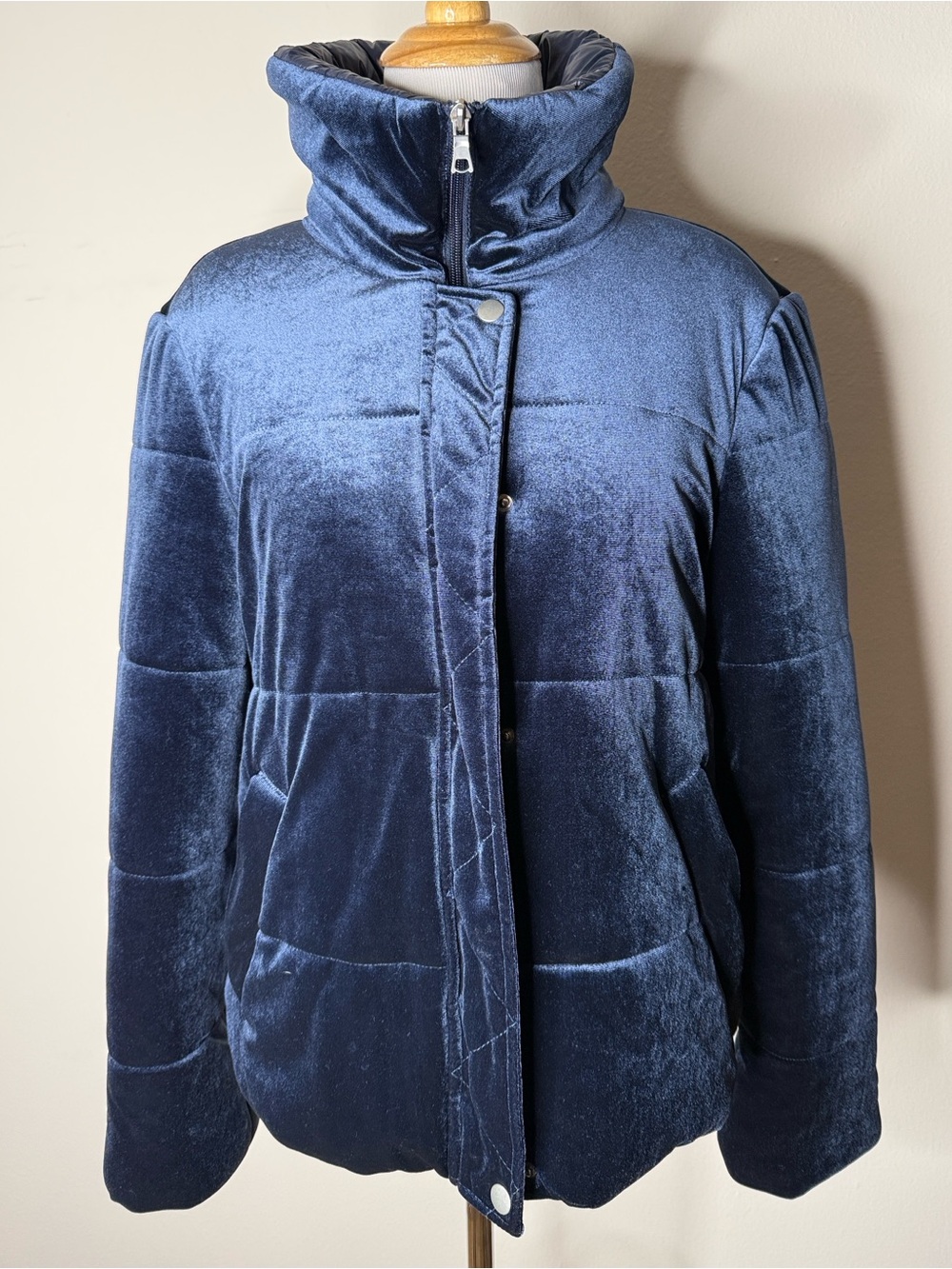 Aqua Bloomingdales Navy Velvet Puffer Jacket